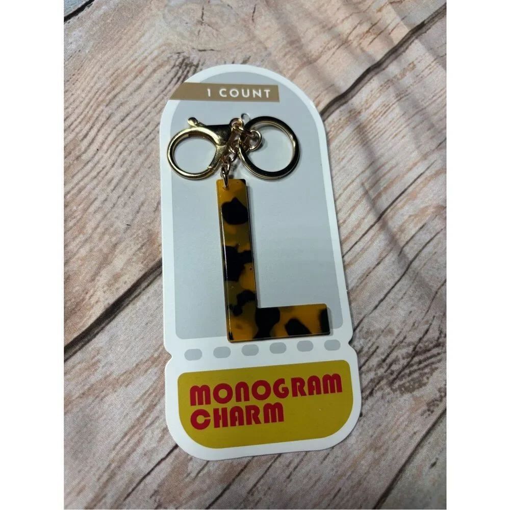New Animal Print Monogram 'L' Bag Charm Keychain - Tortoiseshell Yellow